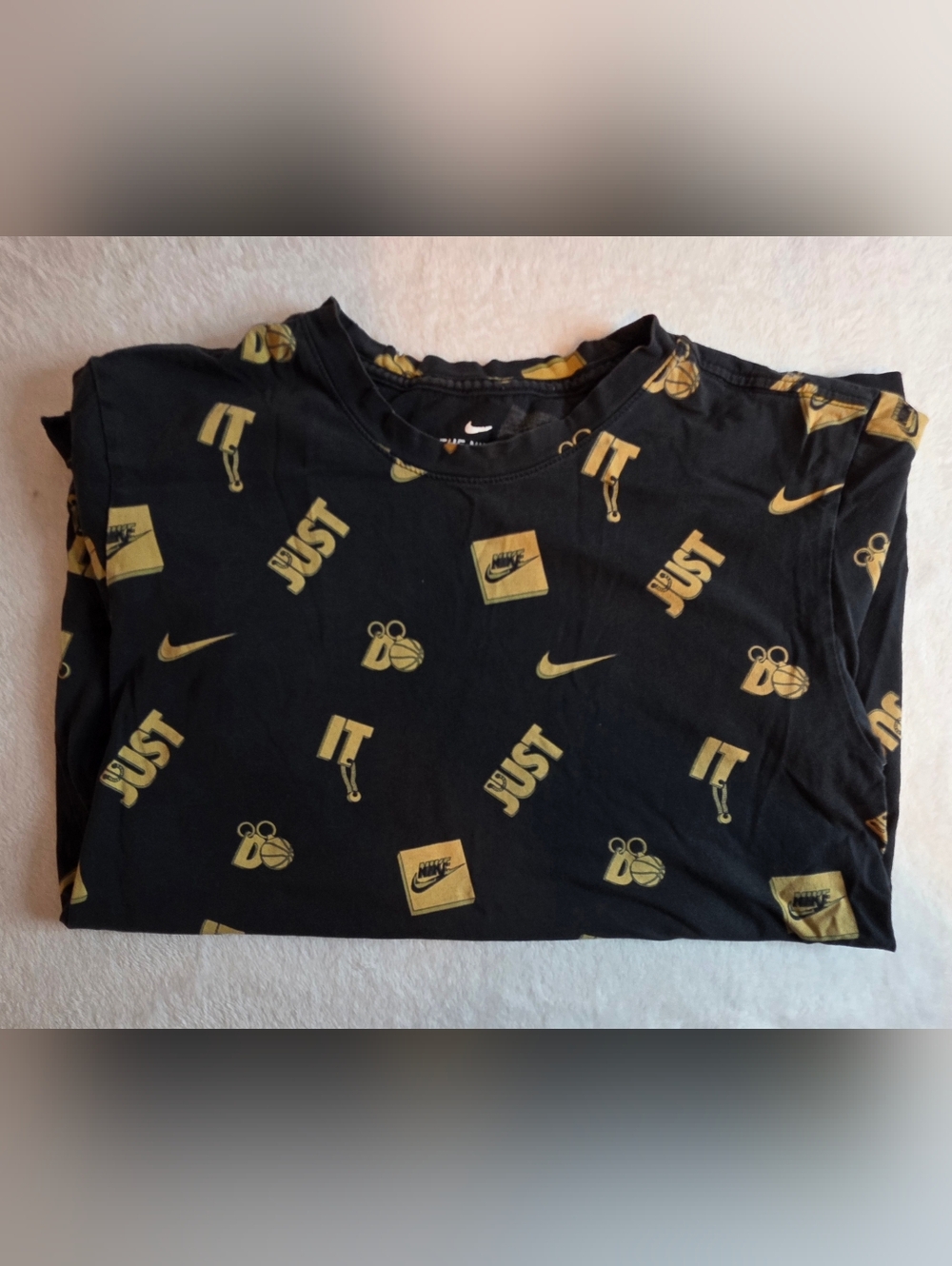 Mens Nike Just Do It All Over Print T-Shirt Black Gold Size Small